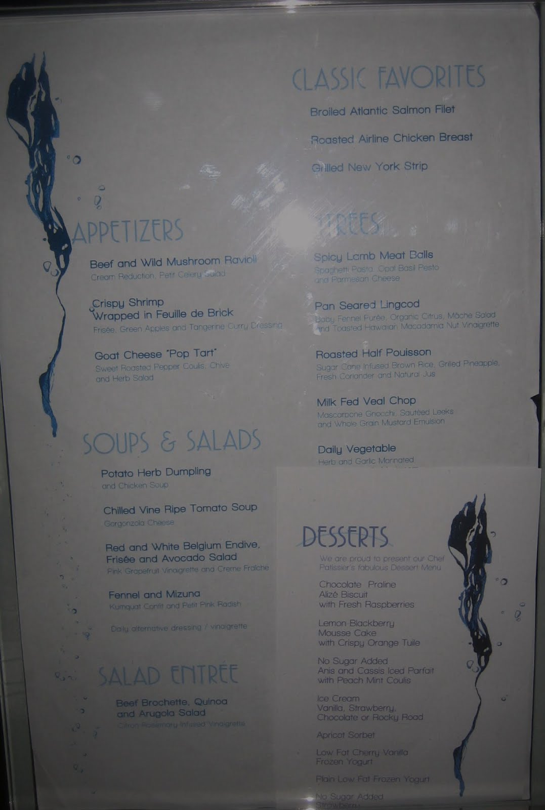 Transatlantic on Solstice from a Celebrity April 25 menus and