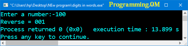 Program in C to print reverse of a given number in different ways (100 ...