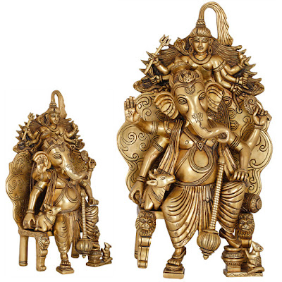 Warrior Lord Ganesha With Nandi And Shadbhujadhari Shiva
