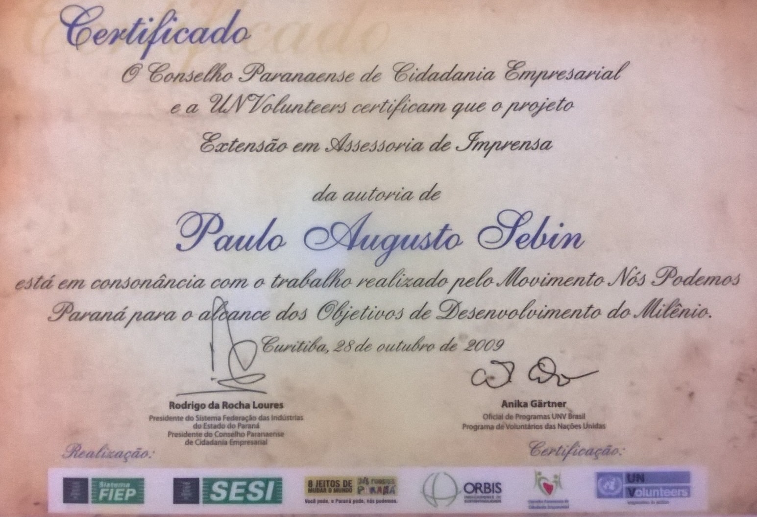 Certificado assessoria de imprensa