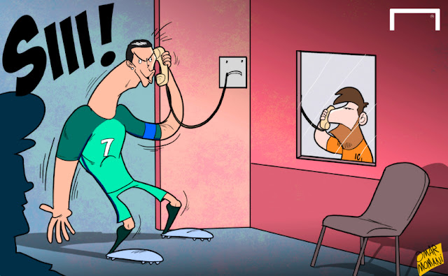 Cristiano Ronaldo and Messi phone visit jail prison cartoon