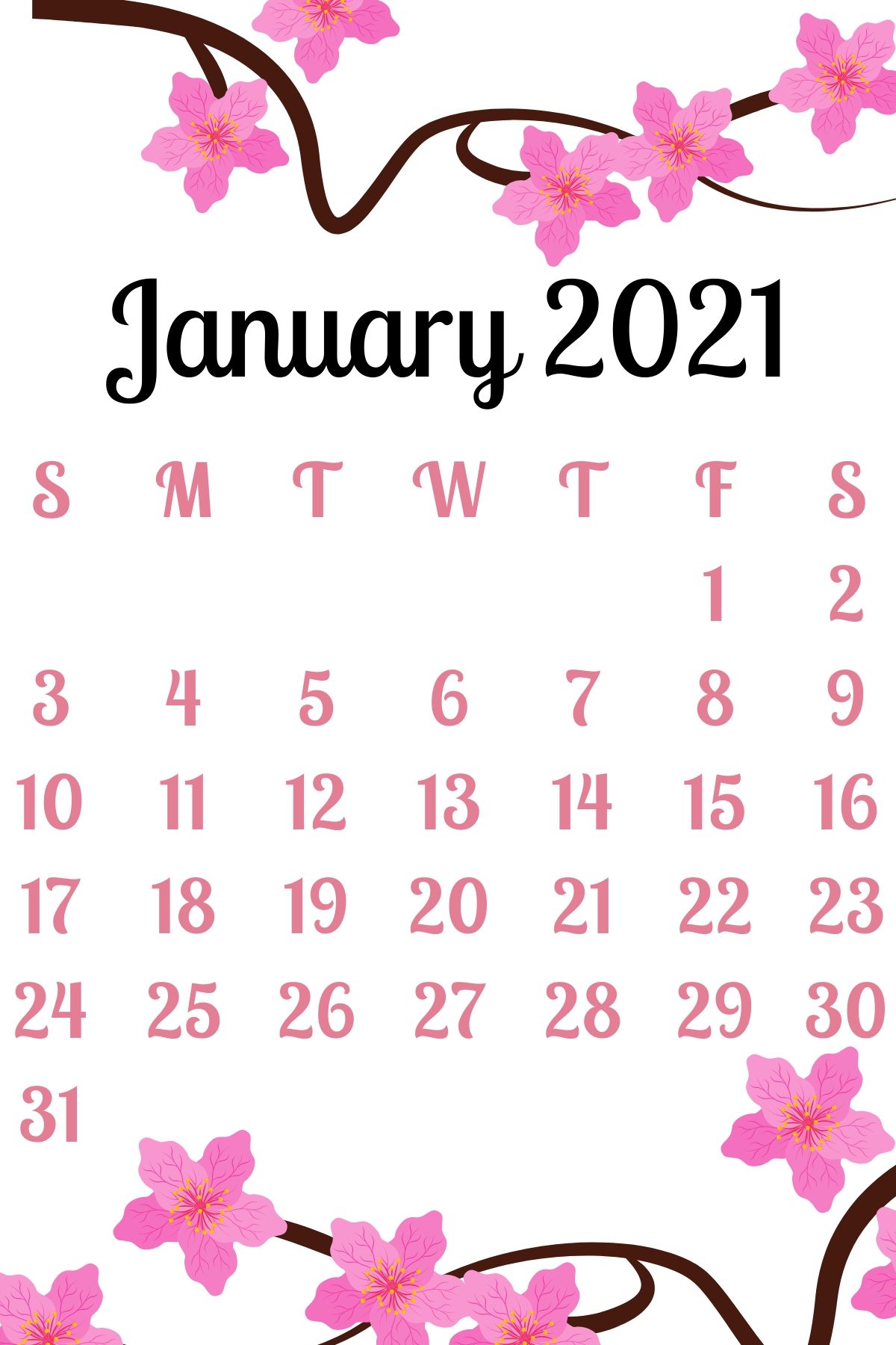 Free January 2021 Calendar Printable Pdf Download Calendar Printable