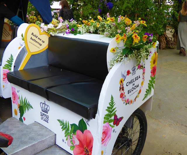 Floral rickshaw in Sloane Square, London, for Chelsea in Bloom 2018 free flower festival