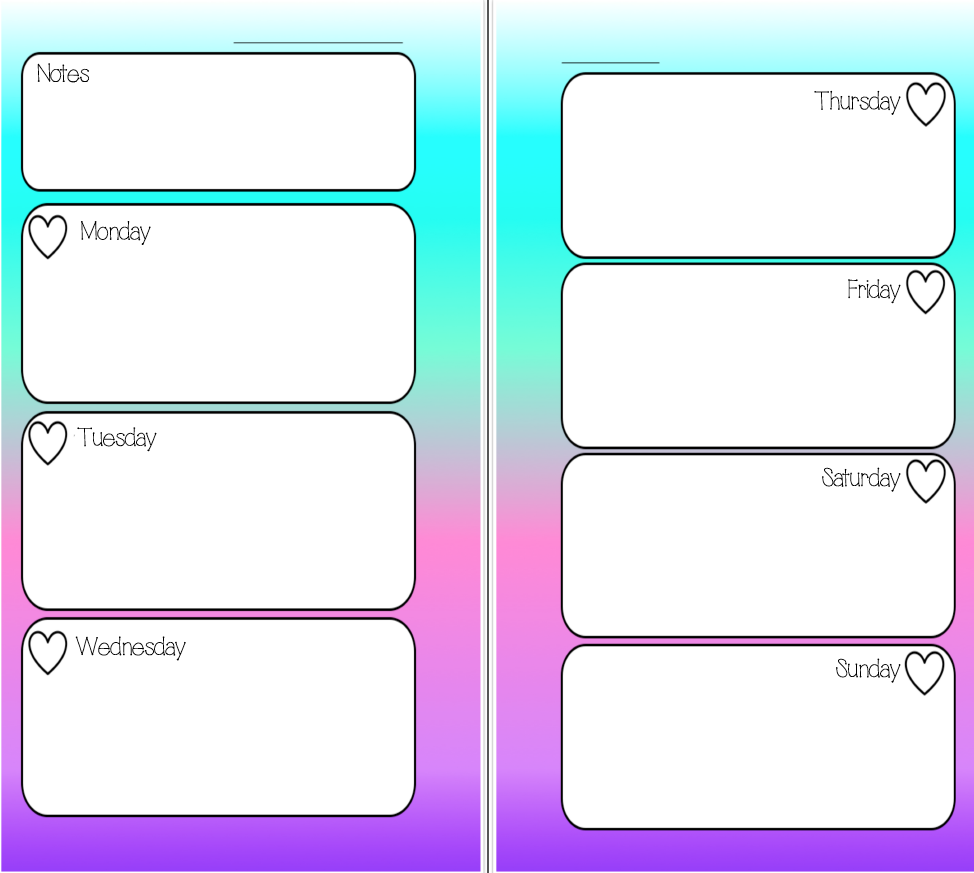 MsWenduhh Planning & Printable: Simple Hearts Week on Two Pages Inserts