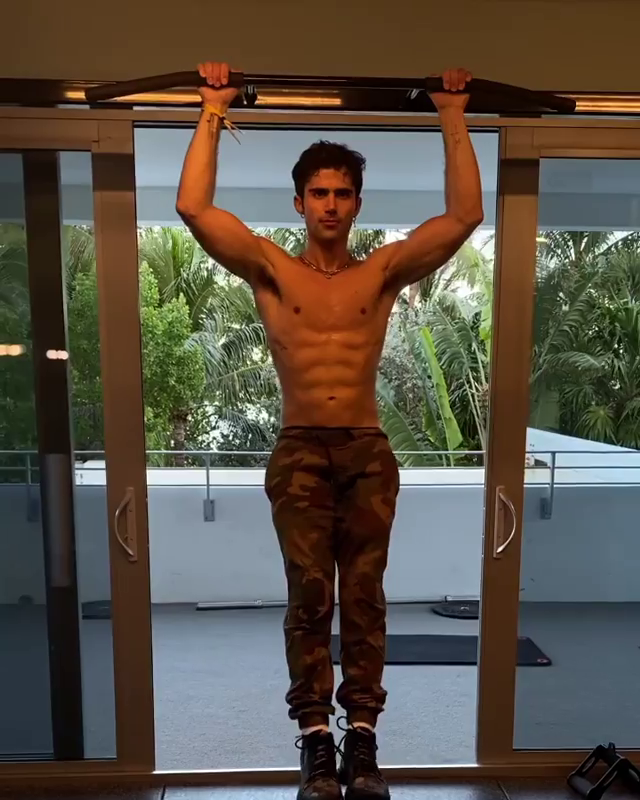 Max Ehrich shirtless IG workout.