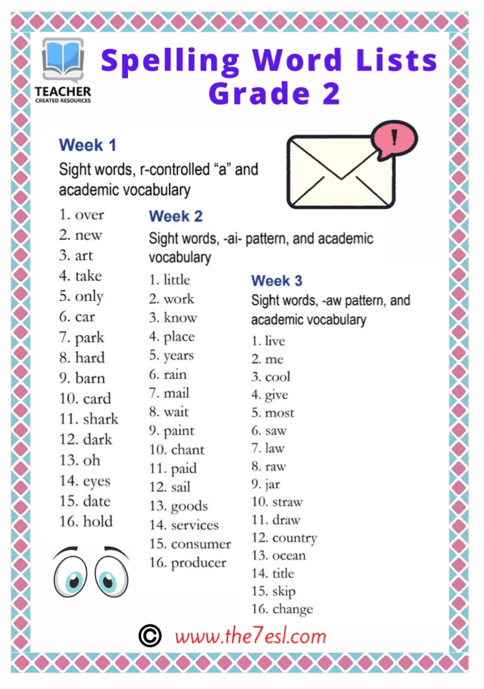 Spelling Word Lists Grade 2 English Created Resources