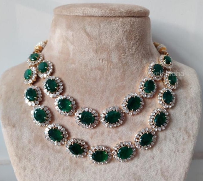 Small Polki and Emerald Choker - Jewellery Designs