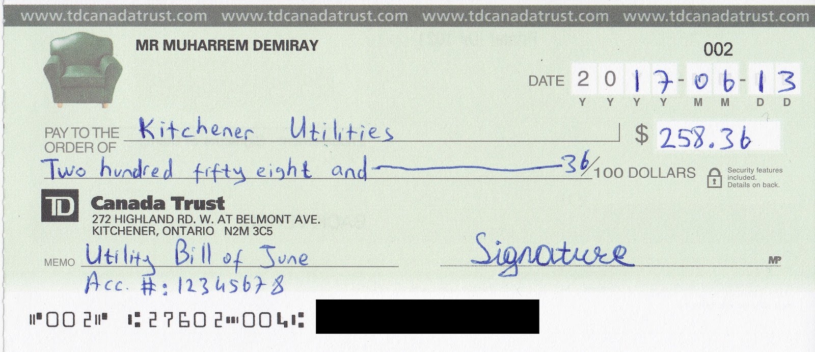 travel cheque format