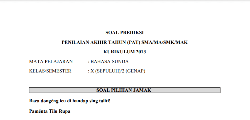 Download Soal Dan Kunci Jawaban Pat Bahasa Sunda K13 Sma Kelas 10 Juragan Desa