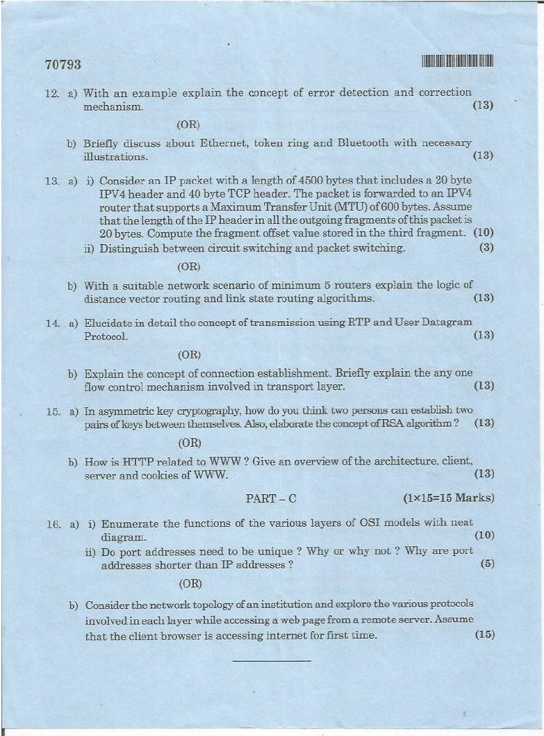 Anna University MC NETWORKS NOVEMBER/DECEMBER 2019 Question Paper University