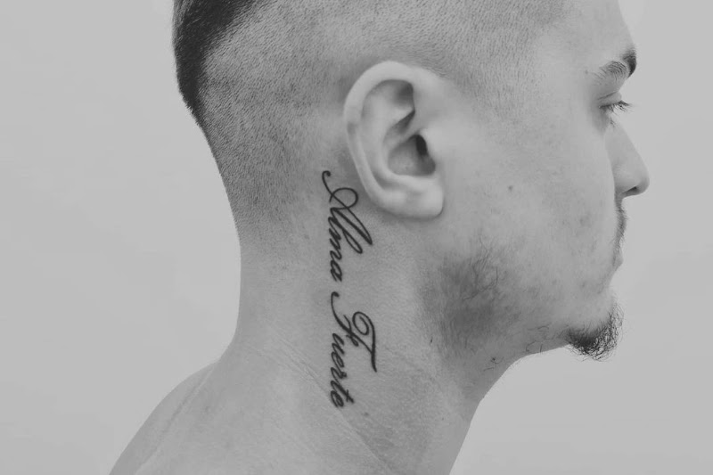 Name on neck, tattoo ideas for men.