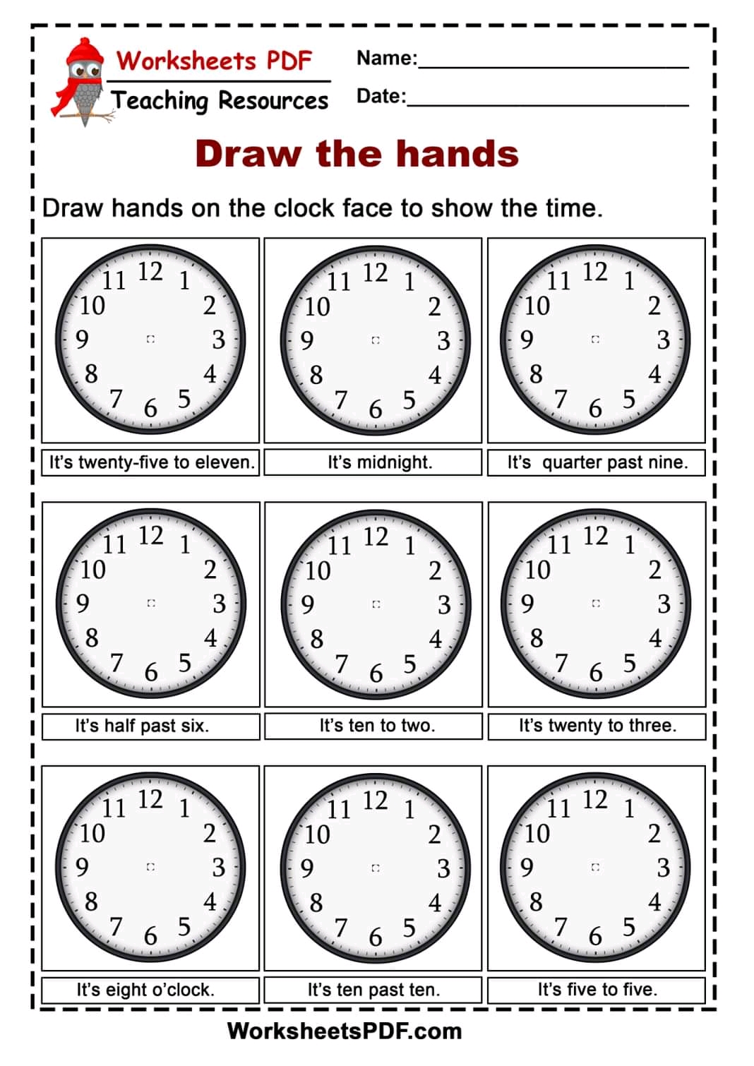Free Printable Worksheets Telling Time To The Hour