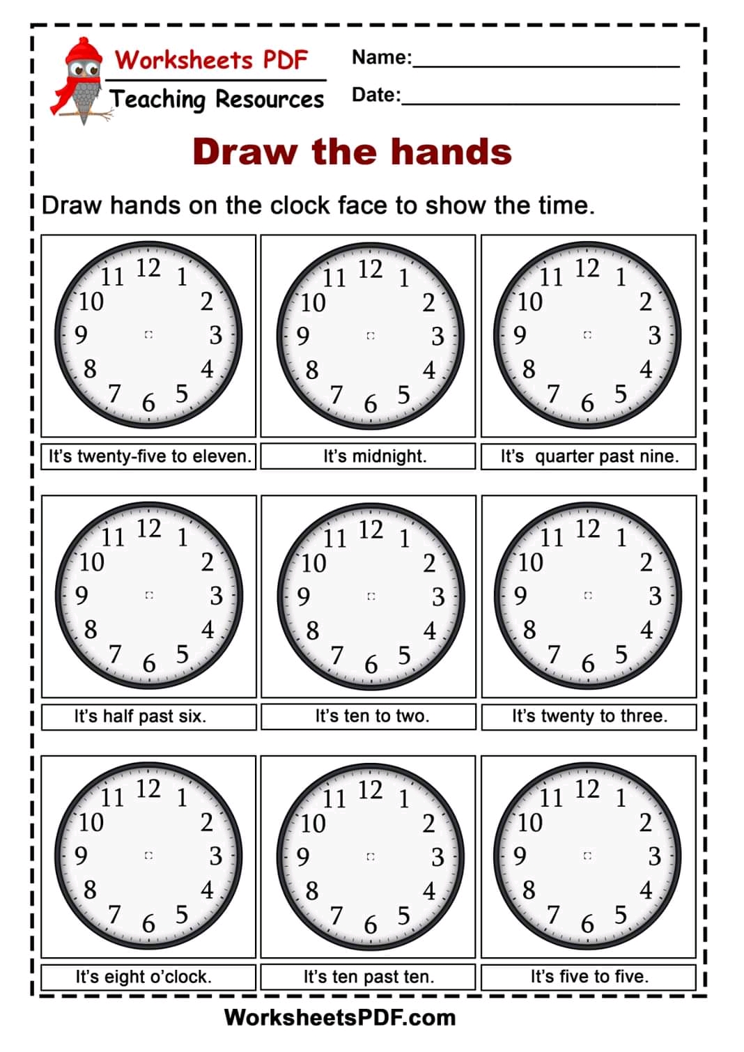 Telling Time Clock Worksheets