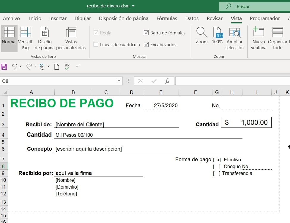 Formato De Recibo De Pago En Excel