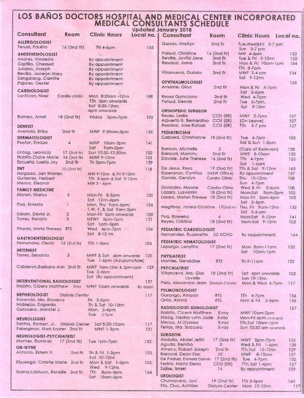 Lbdh Doctors Schedule And Directory