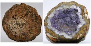 Jeodun içinde ametist kristalleri, resimde jeodun dışı ve içi görülebiliyor.
