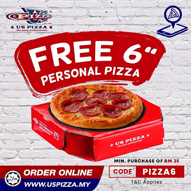 US PIZZA Offers FREE 6" Personal Pizza With PROMO CODE "PIZZA6"