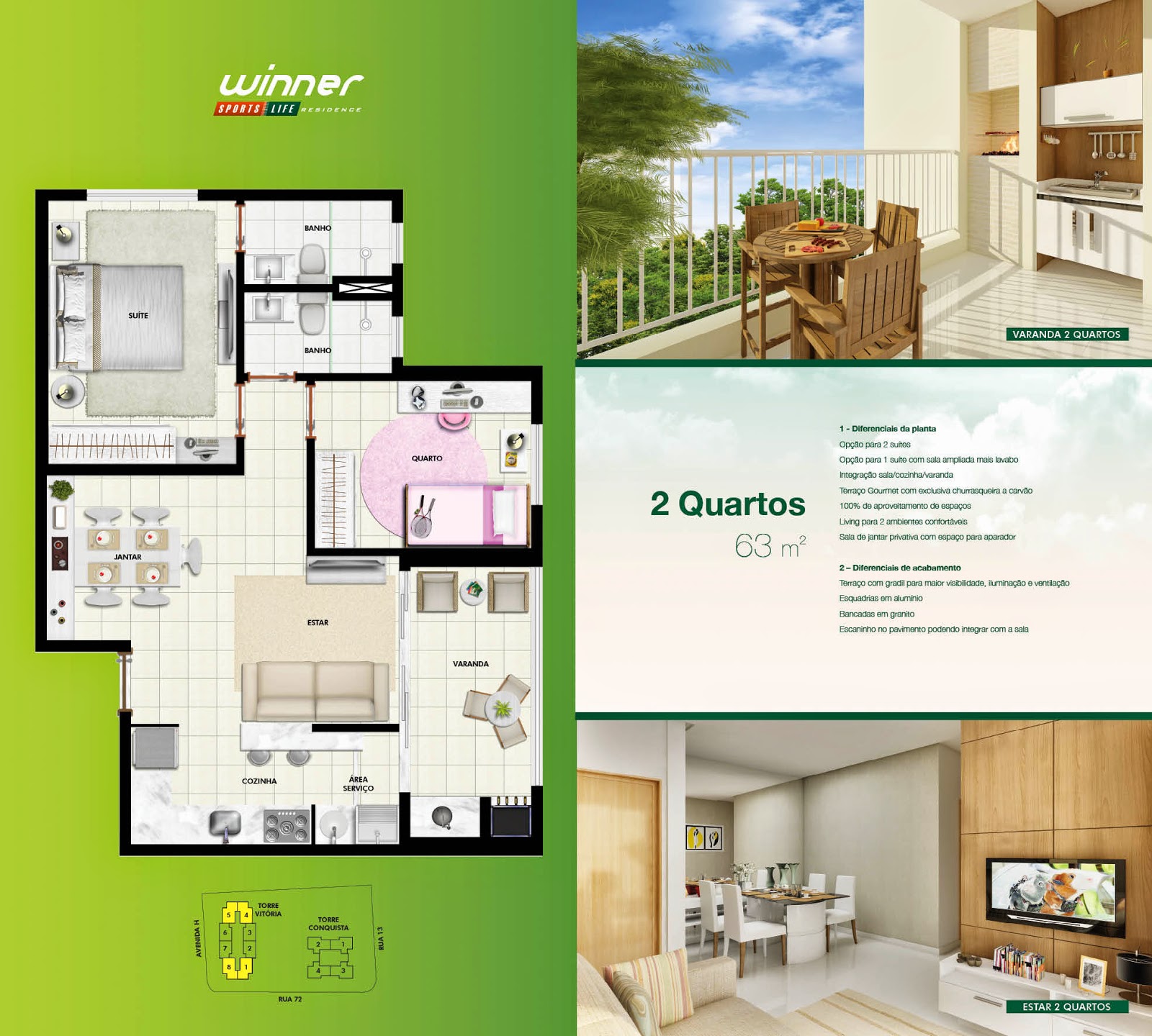 IMOVELAVENDAGOIANIA WINNER SPORTS LIFE RESIDENCE 3Q de 75m² / 2Q de 63m² / 1Q de 43m³