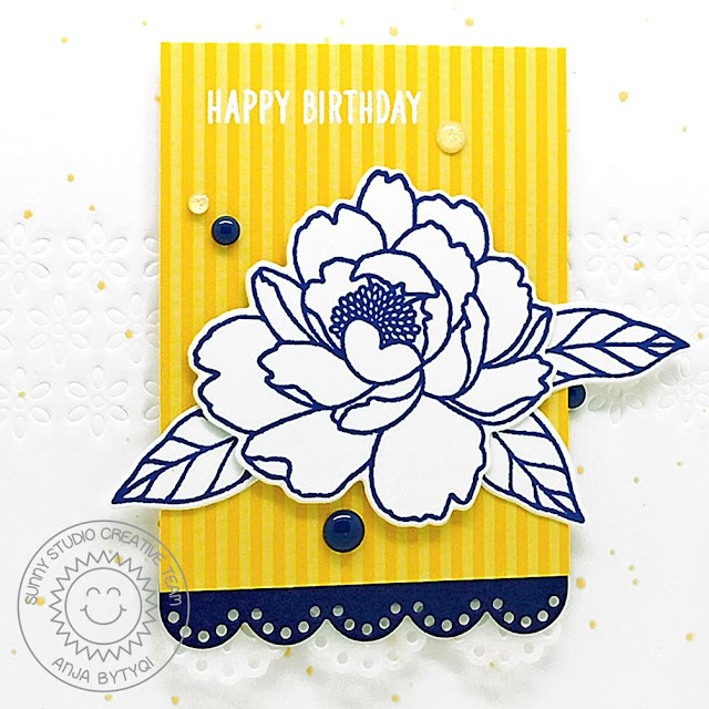 Sunny Studio Stamps: Eyelet Lace Borders Pink Peonies Birthday Card by Anja Bytyqi