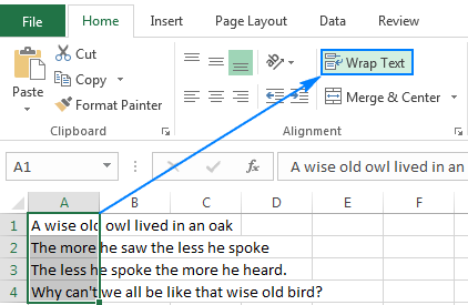 Nhấp vào nút Wrap Text để văn bản dài hơn xuất hiện trên nhiều dòng.