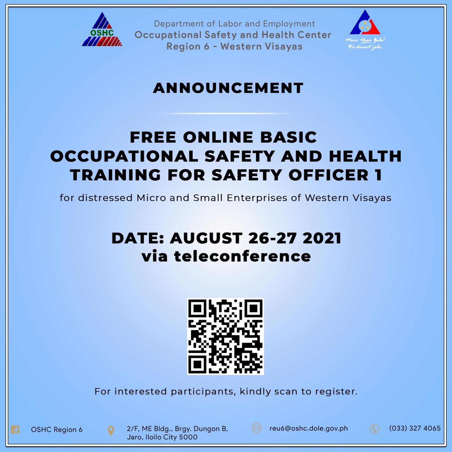 OSHC Region 6: Free Online Basic OSH Training for Safety Officer 1 on ...
