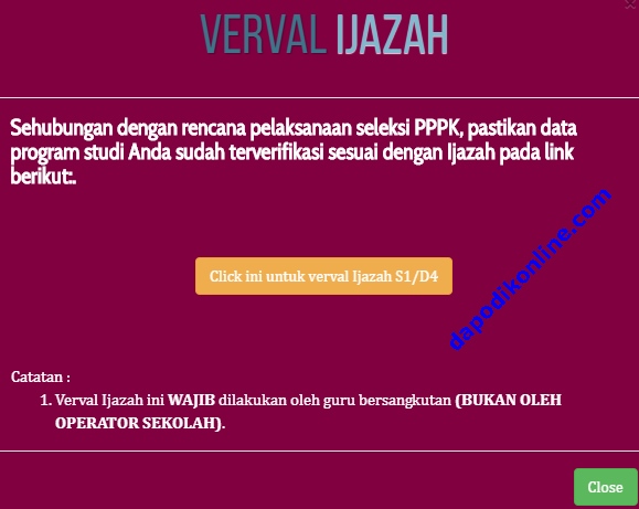 Cara Verval Ijazah S1/D4 di Info GTK untuk Seleksi PPPK Bagi Guru Honorer K2/Non K2/Non Kategori