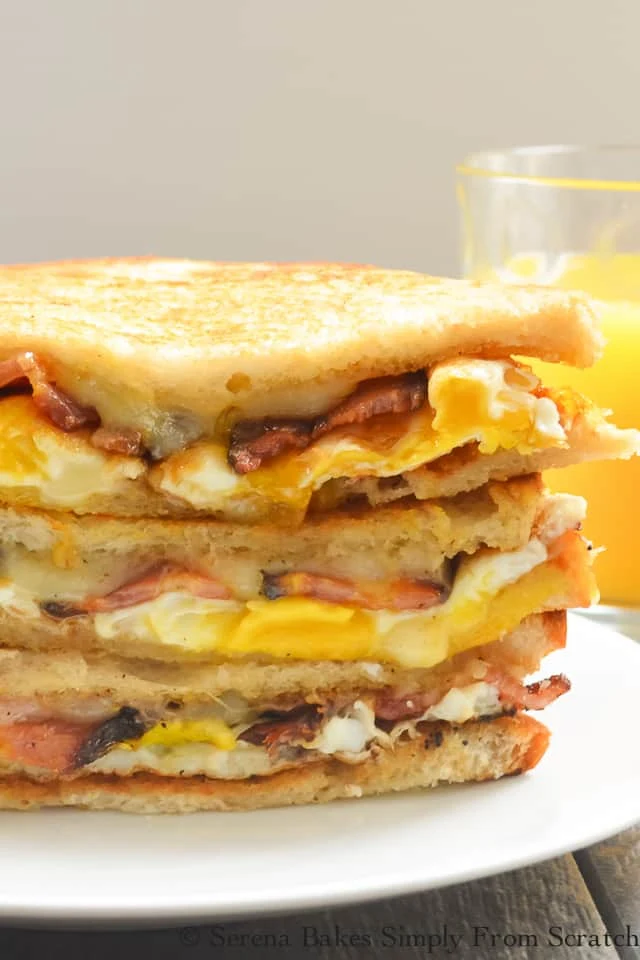 Bacon and Egg Grilled Cheese Breakfast Sandwich recipe is a favorite grab and go breakfast from Serena Bakes Simply From Scratch.