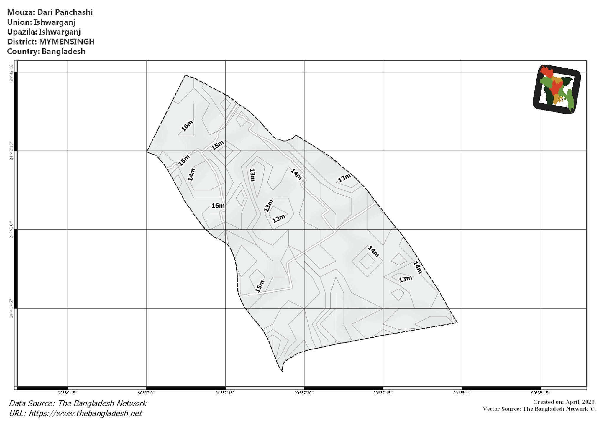 Map of Dari Panchashi Mouza of Ishwarganj Upazila, MYMENSINGH, Bangladesh.