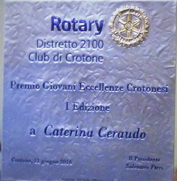 Caterina Ceraudo <br> premiata dal Rotary Club di Crotone