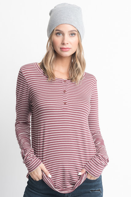 Shop for Red Brown Striped Long Sleeve Hi Lo Button Down Tunic Online on Caralase