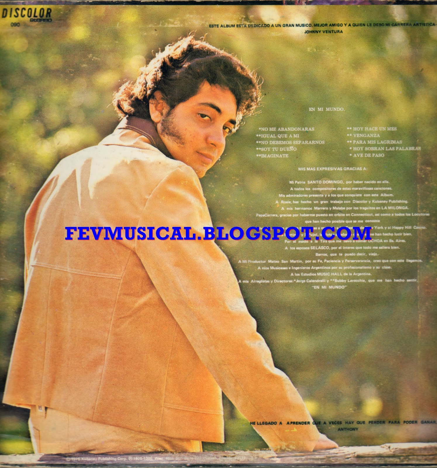 FEV MUSICAL: 1975 - Anthony Rios - En Mi Mundo (Discolor)