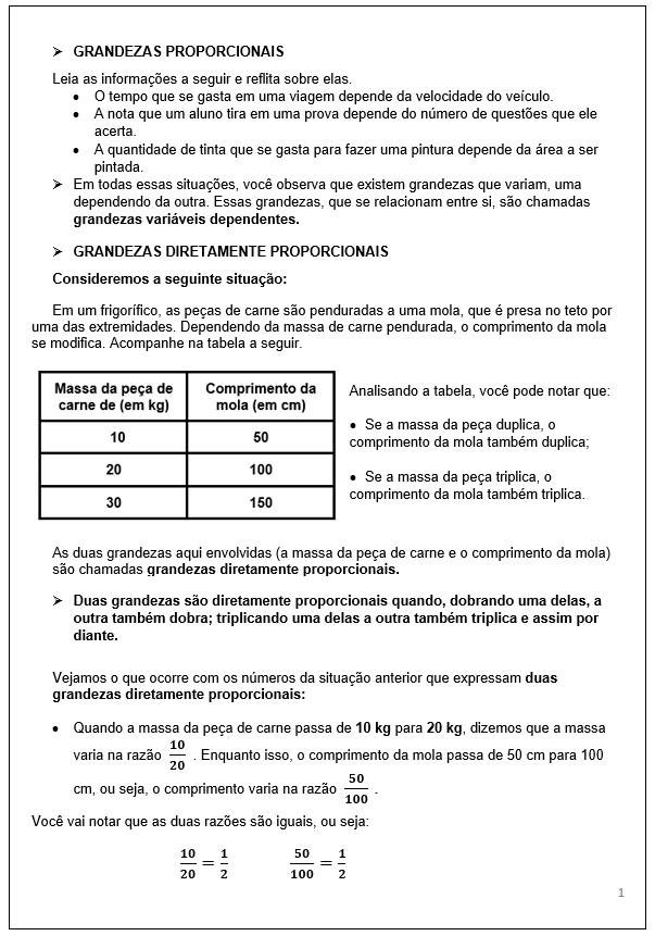 GRANDEZAS DIRETAMENTE PROPORCIONAIS - EXERCÍCIOS - Professora Gis