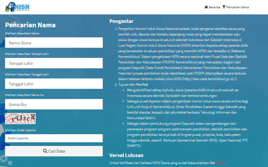 Cara Cek NISN (Nomor Induk Siswa Nasional) Siswa Secara Online