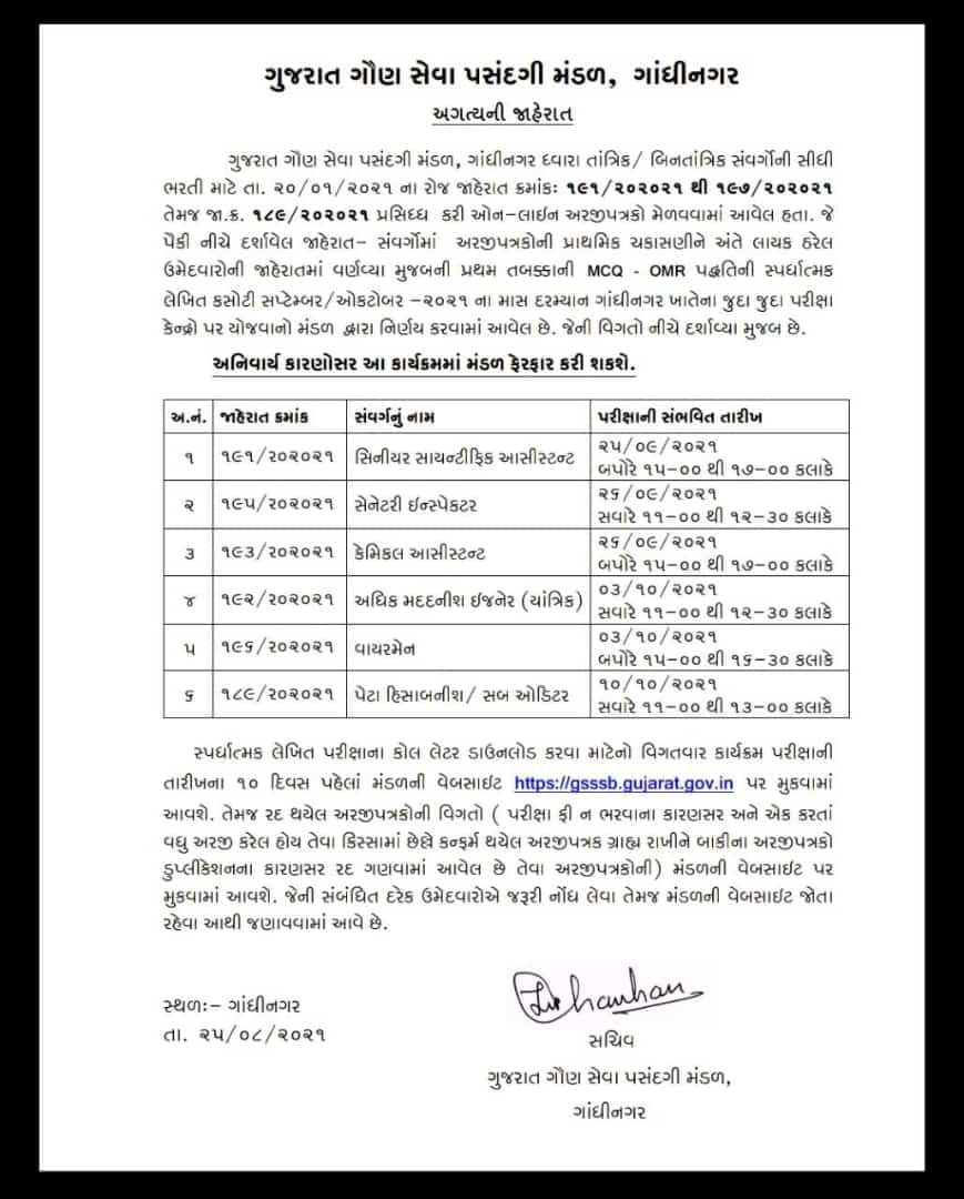 GSSSB Important notification About Upcoming Exams
