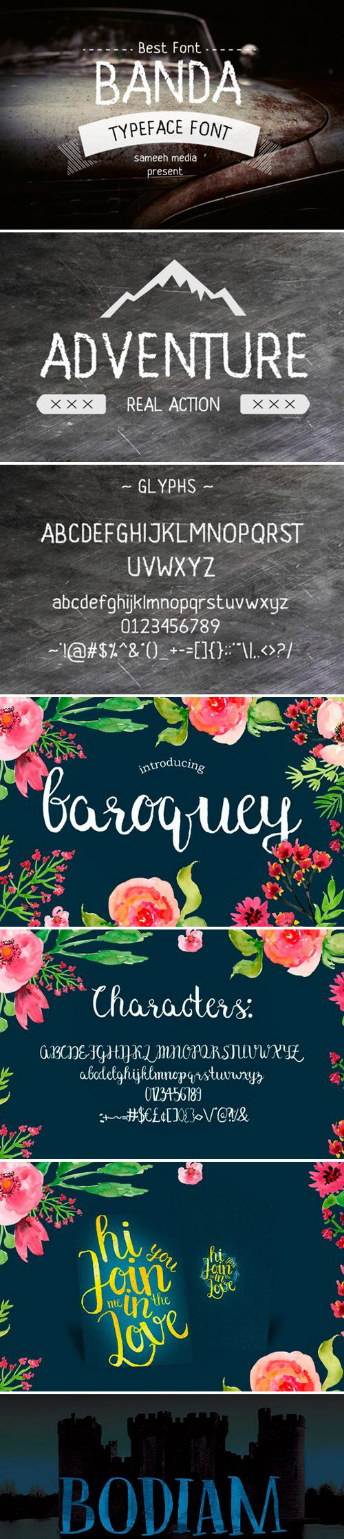 Bodiam, Baroquey Script, Banda-Font-Typeface 2 rt6e