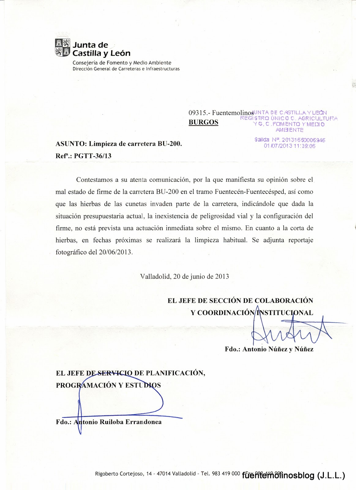 fuentemolinosblog La Junta de Castilla y León responde fuentemolinosblog La Junta de Castilla y León responde