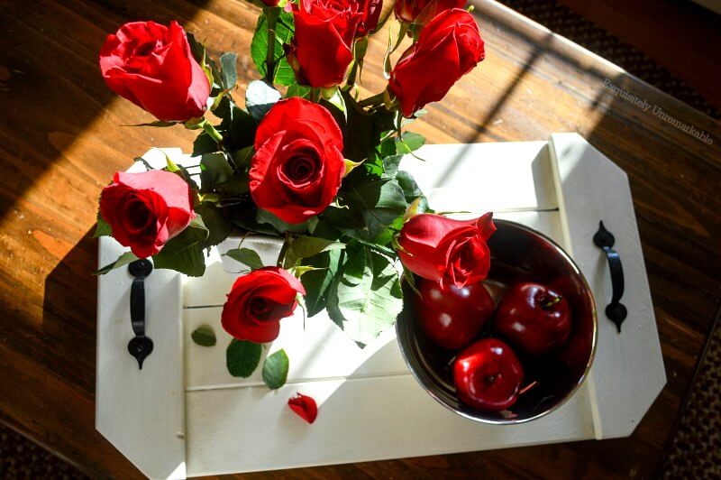 Roses and Apples On A Rustic Tray Roses and Apples On A Rustic Tray