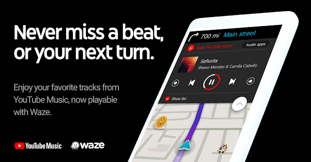 YouTube music app playing audio content directly from waze