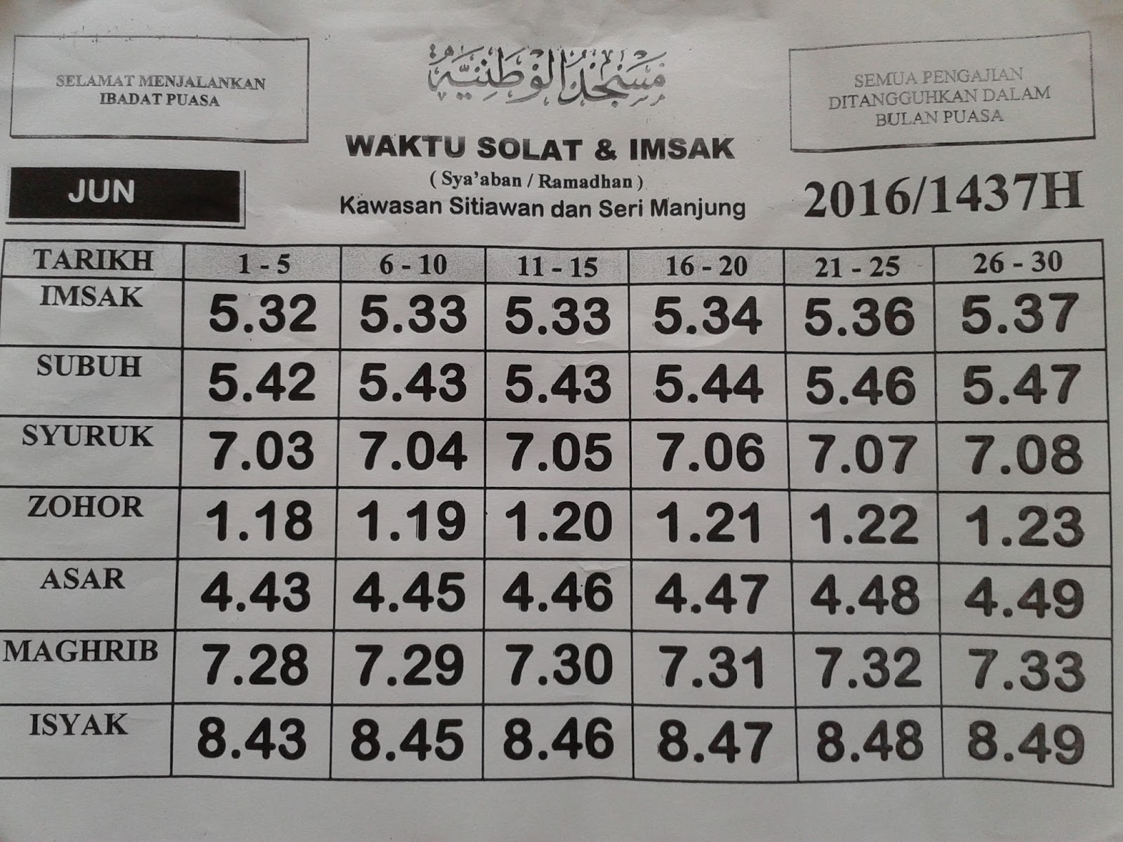 2021 waktu solat manjung Waktu Solat