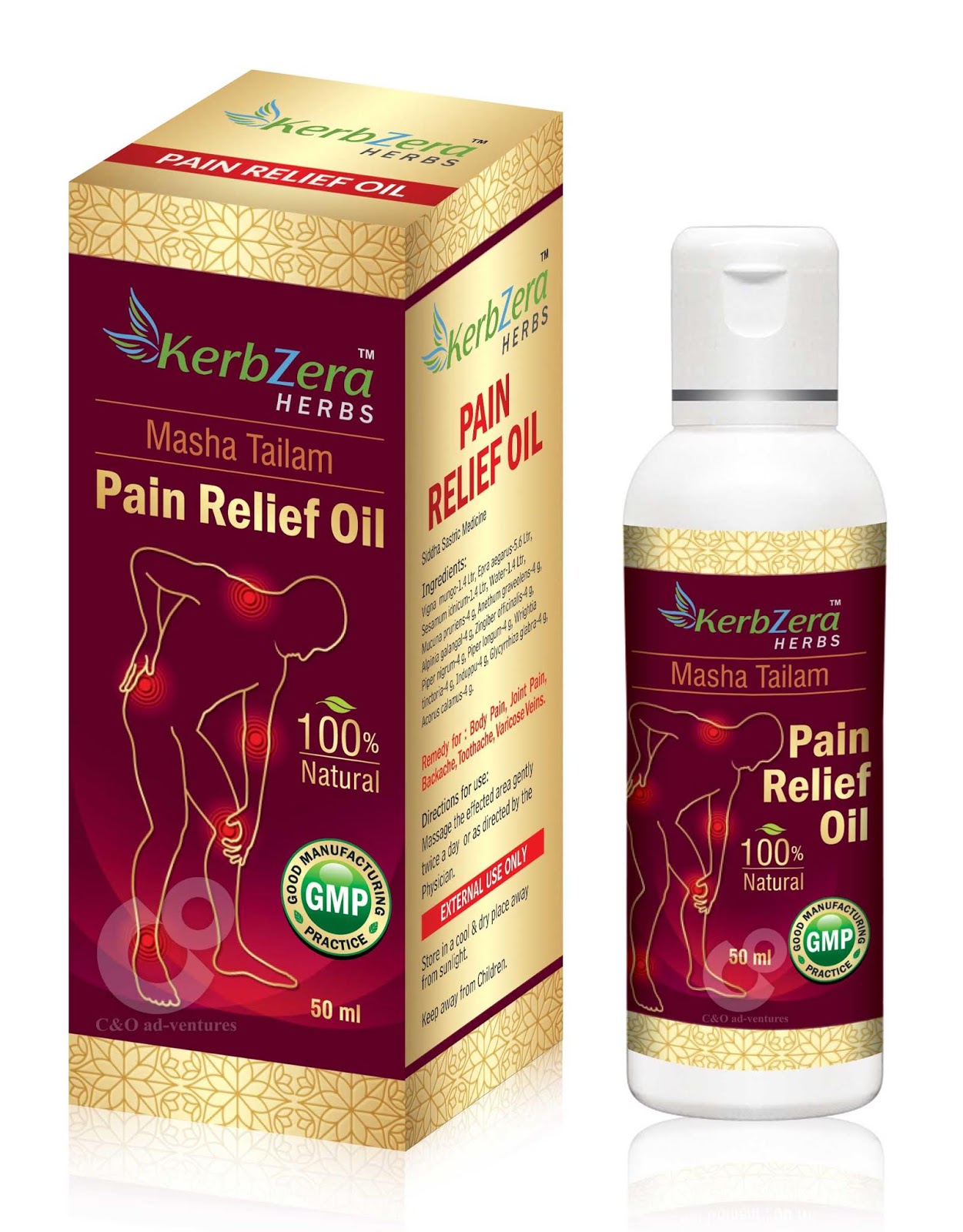 C And O Ad Ventures Herbal Pain Relief Oil Package Design