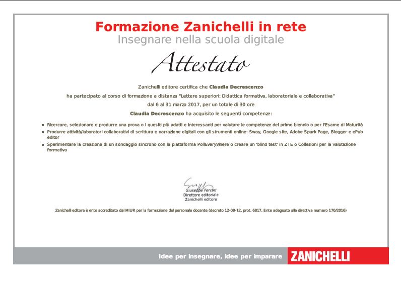 Zanichelli Lettere avanzato 2017