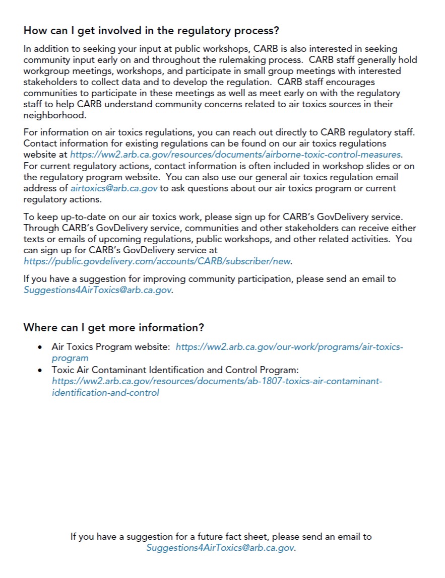 CARB Air Toxics Regulatory Process and Community Input Virtual