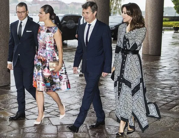 Princess Mary wore Gianvito Rossi Mesh paneled suede pumps, Princess Victoria carried Anya Hindmarch Gold Metallic Clutch