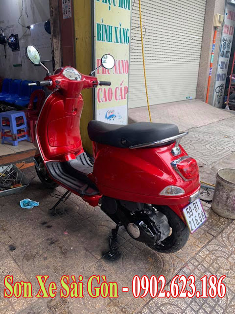 Mẫu sơn xe Vespa LX màu đỏ candy cực đẹp