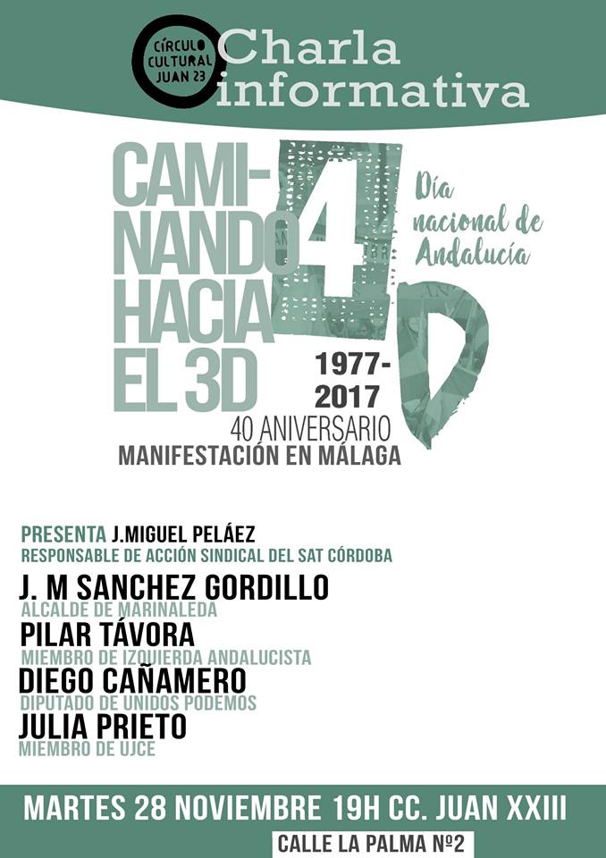 CÓRDOBA,Martes 28N.Charla Informativa:CAMINANDO HACIA EL 3D. MANIFESTACIÓN EN MÁLAGA.