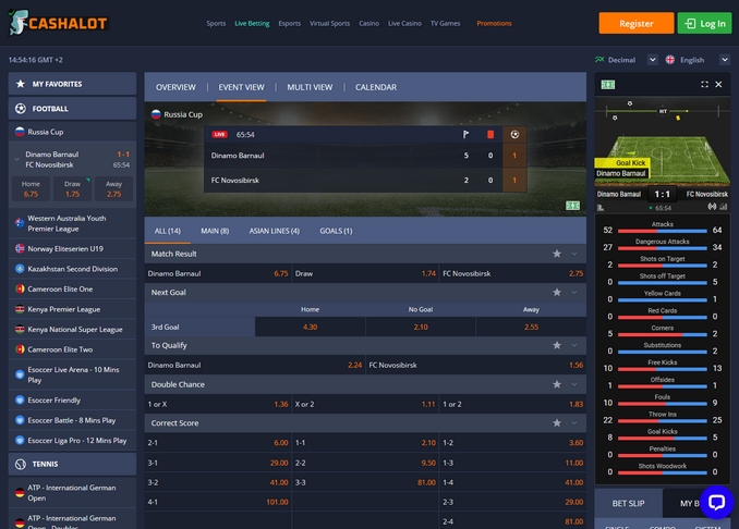 Cashalot Live Betting Screen