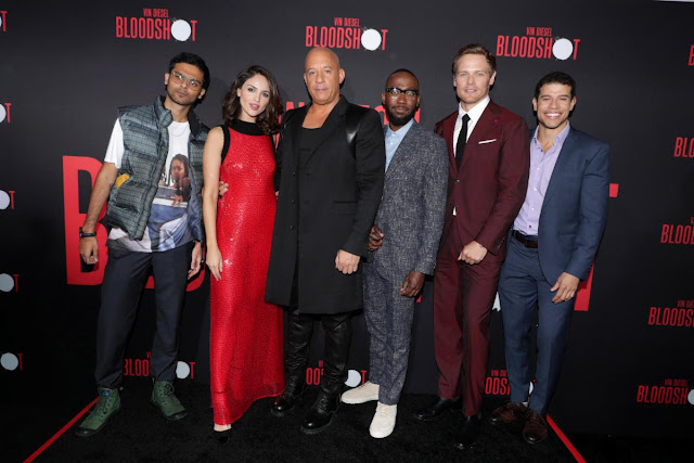 Siddharth Dhananjay, Eiza Gonz·lez, Vin Diesel, Lamorne Morris, Sam Heughan and Alex Hernandez at the World Premiere of Columbia Pictures’ BLOODSHOT at The Village Regency. Siddharth Dhananjay, Eiza Gonz·lez, Vin Diesel, Lamorne Morris, Sam Heughan and Alex Hernandez at the World Premiere of Columbia Pictures’ BLOODSHOT at The Village Regency.