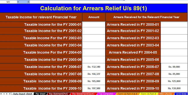 Auto calculated Income Tax Arrears Relief Calculator U/s 89(1) for F.Y.2020-21