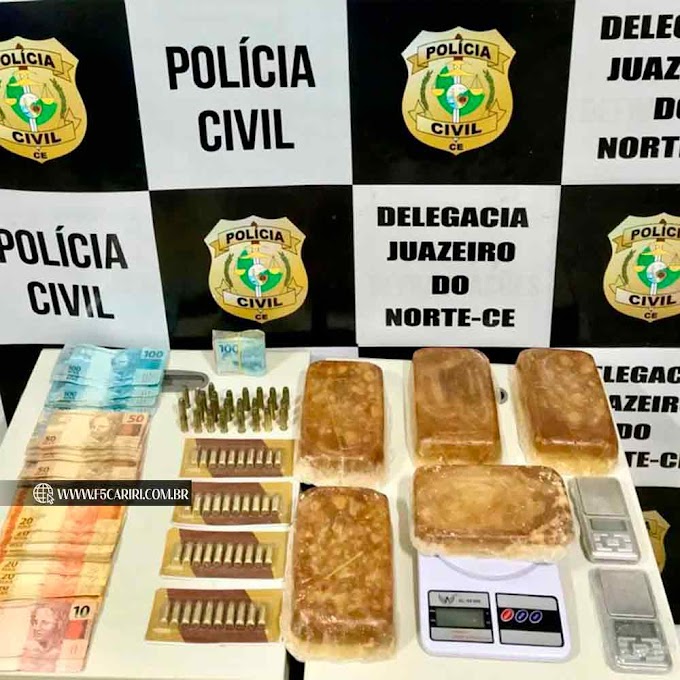  Casal é preso com 70 kg de drogas, arma de fogo e munição em Barbalha e Caririaçu, no Ceará