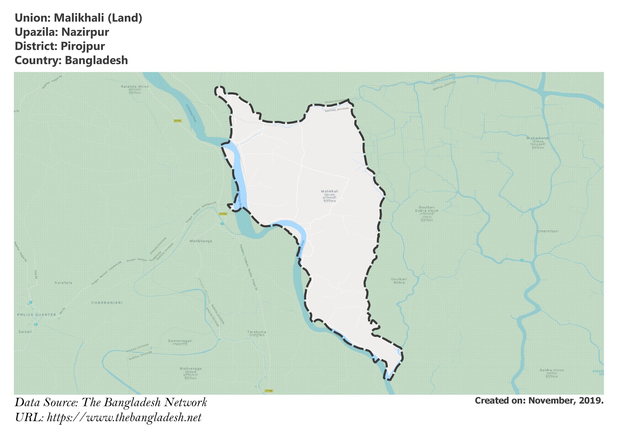 Map of Malikhali of Pirojpur, Bangladesh.